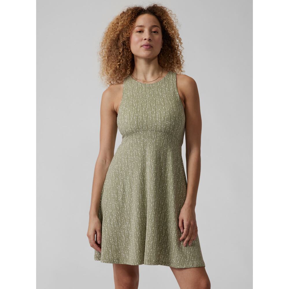 Athleta Santorini Thera Printed Tank Mini Dress Rice Pearls Eucalyptus Sage XL